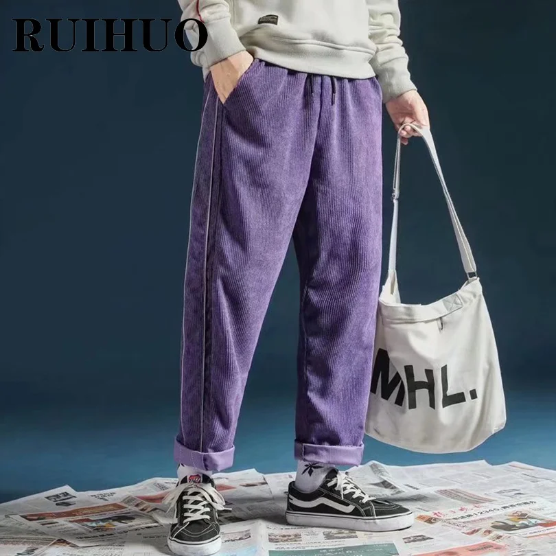 RUIHUO Purple Corduroy Pants Men Clothing Fashion Chinese Size 2XL Streetwear Trousers Mens Joggers 2022 Spring New Arrivals