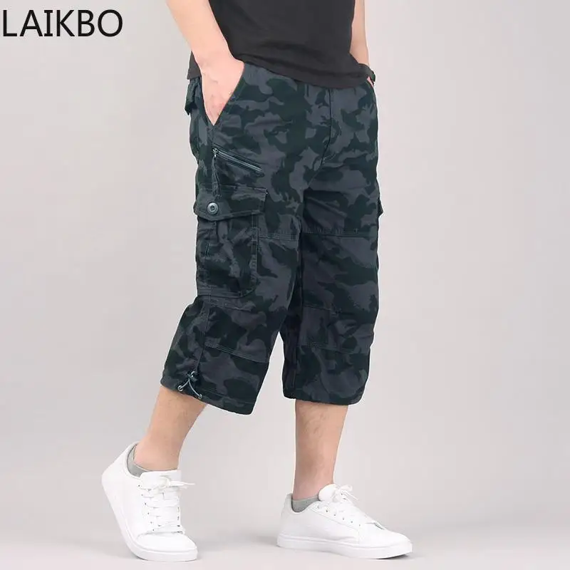 

Long Length Cargo Shorts Men Summer Casual Cotton Multi Pockets Hot Breeches Cropped Trousers Military Camouflage Shorts 5XL