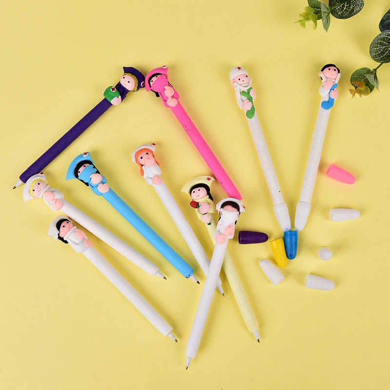 

5Pcs Cute Cartoon Doctor Nurse Ballpoint Pen Polymer Caly Ball Point Pens for Writing Economic-friendly Material Creative Pen