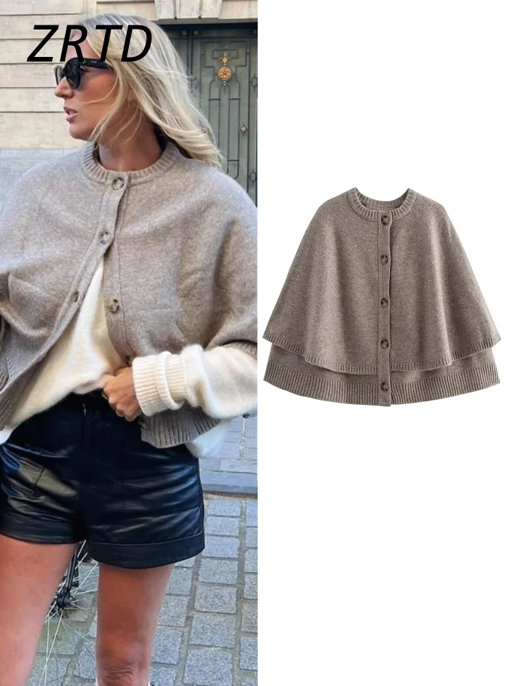 Однотонная женская накидка с круглым вырезом и рукавами