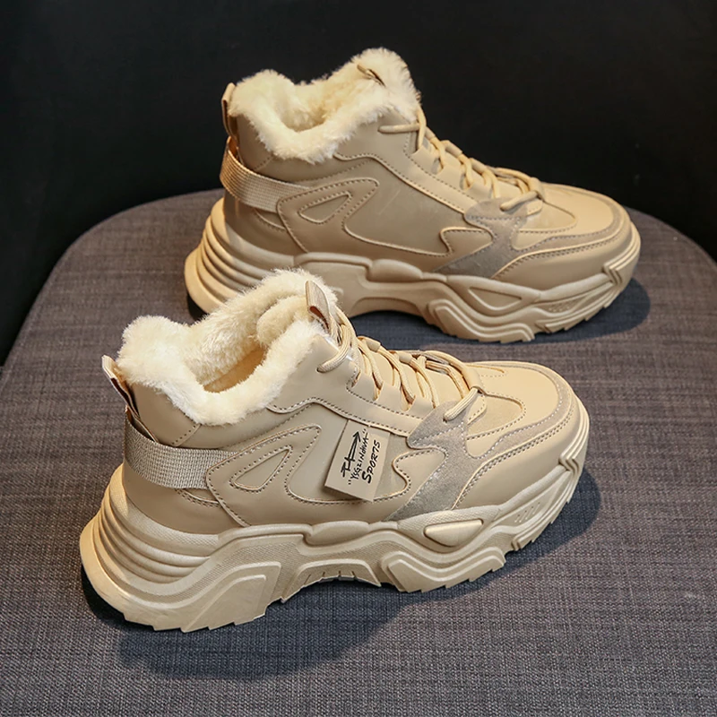 

Кроссовки женские спортивные на плоской подошве, зимние теплые плюшевые ботильоны для бега и прогулок, новинка 2022, зимняя повседневная Толс...