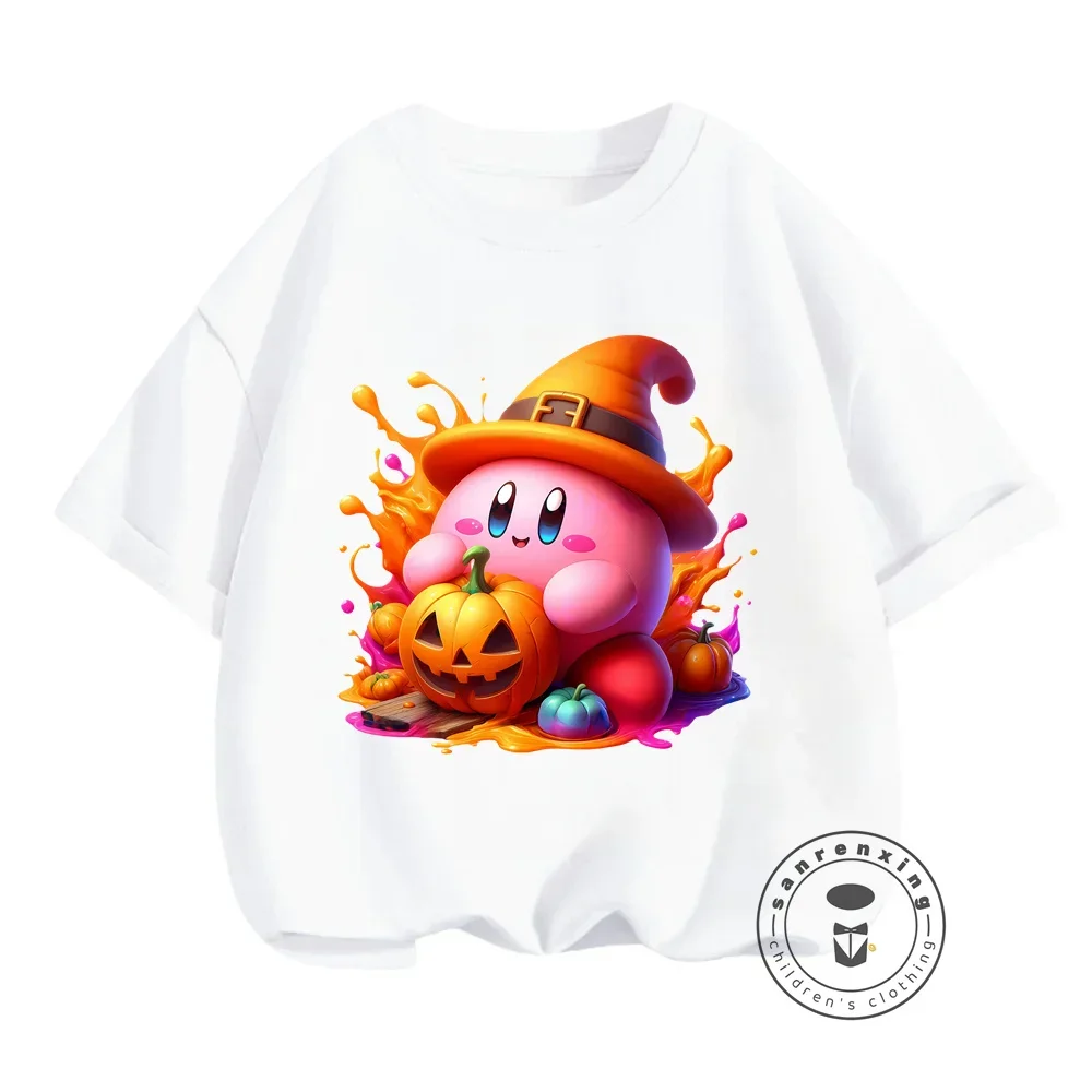 Японские летние футболки Kirby с мультяшным принтом для мальчиков и девочек 3-14 в