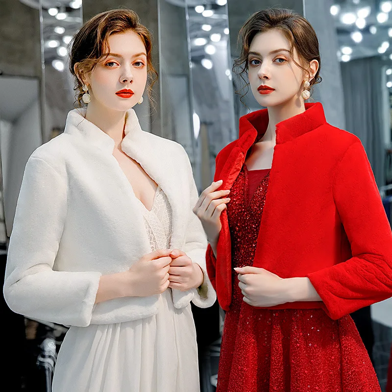 Зимнее короткое толстое теплое свадебное пальто с длинными рукавами женское