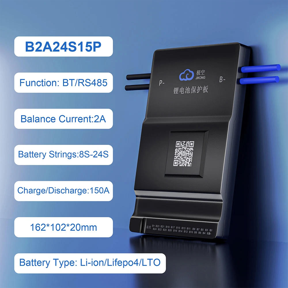 

Smart jkbms B2A24S15P Active balance current 2A Liion LiFepo4 LTO BMS 4S 8S 16S 24S 12V 24V 36V 48V 150A Supports BT/APP RS485