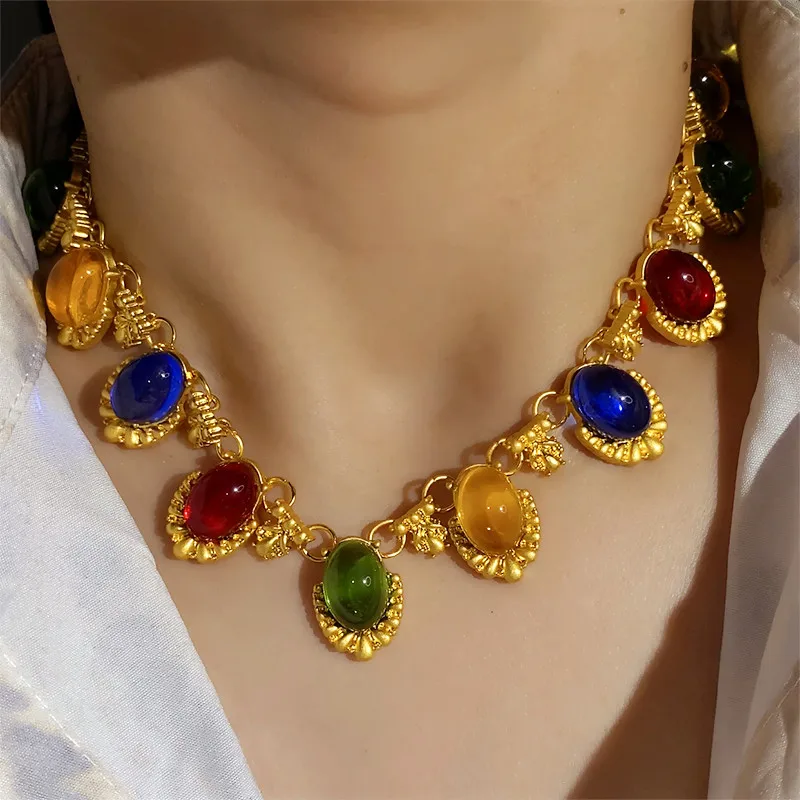 

Vintage Colorful Resin Water Drop Metal Chokers Necklaces Geometric Baroque Clavicle Chain for Women Jewelry Gift 2022 New Retro