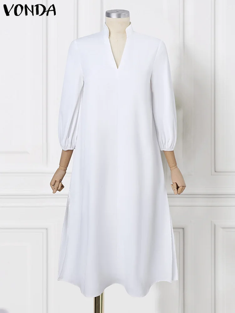 VONDA женское элегантное платье 2024 весеннее офисное повседневное однотонное