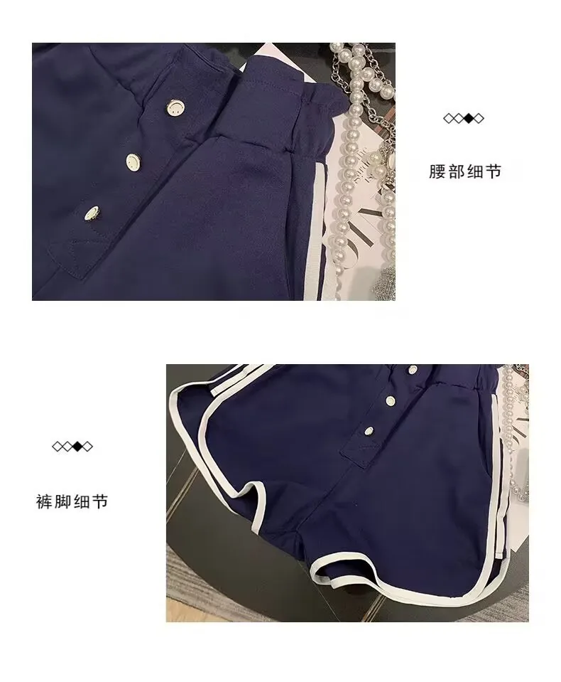 Hazzys2023 Summer Women's Embroidered Logo Running Suit Loose Casual Short-sleeved Shorts Two-piece Set