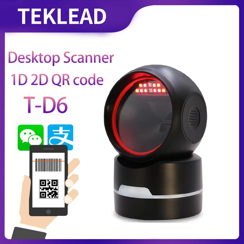 Фото Teklead 2D настольный сканер штрих-кода с громкой связью, автоматическое сканирование 1D QR-кода, подходит для системы pos в супермаркете №1