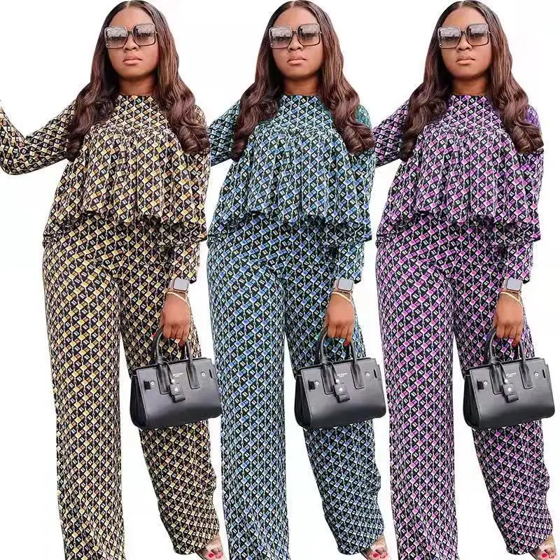 

2 Piece Women Sets 2022 Spring Autumn African Women Matching Sets Print Top Pants Suits Outfits Clothing African Clothes Women