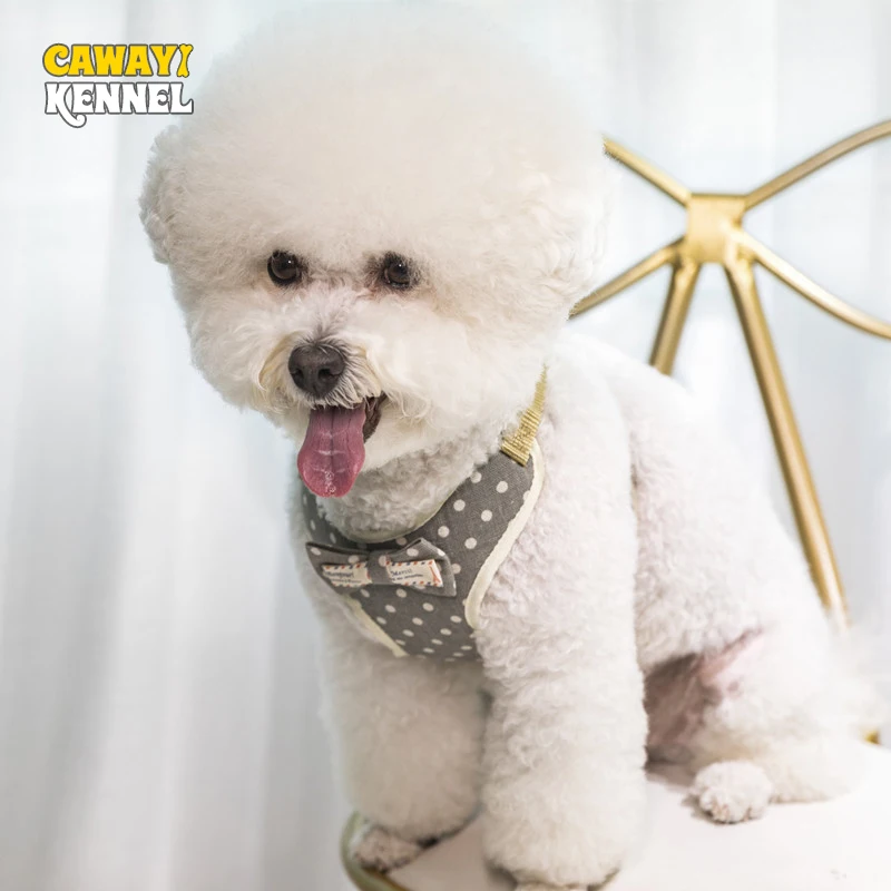 

CAWAYI KENNEL Bowknot Dog Harness + Leash Set Adjustable Puppy Dogs Harness Cat Lead Leash Clothes Vest Nylon Mesh Kitten Collar