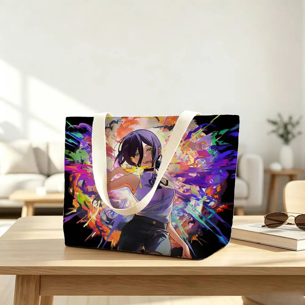 Фото Сумка-шоппер C-Chainsaw M-Man Reze Arc Print Bag Eco из хлопка и джута, многоразовая, складная, тканевая сумка №2