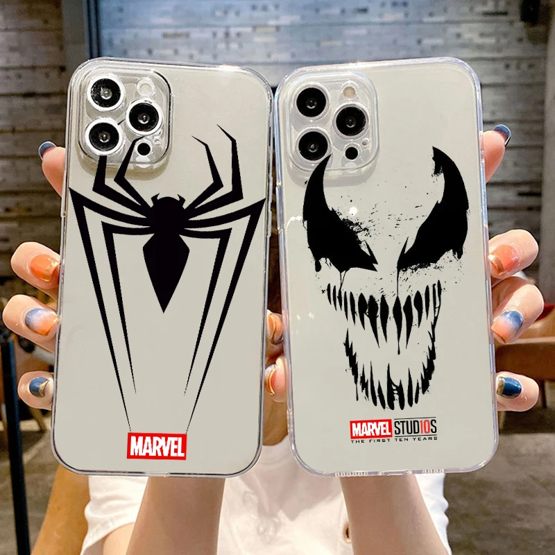 

Phone Case 11 Marvel Spider Venom Transparent For iPhone 13 12 11 Pro Max 7 8 Plus XR XR XS Max 6 6s SE Cover Backcase