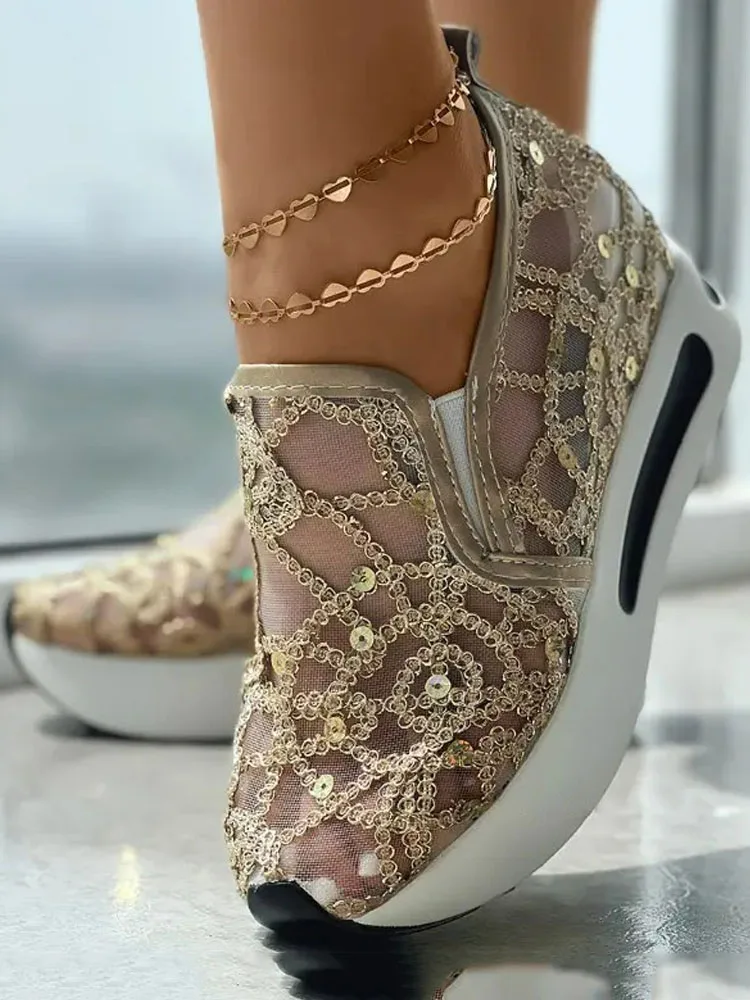 Platform Wedges women's Sneakers Embroidery Mesh Vulcanizes Shoes For Women Spring Summer Shoes Woman Free Shipping