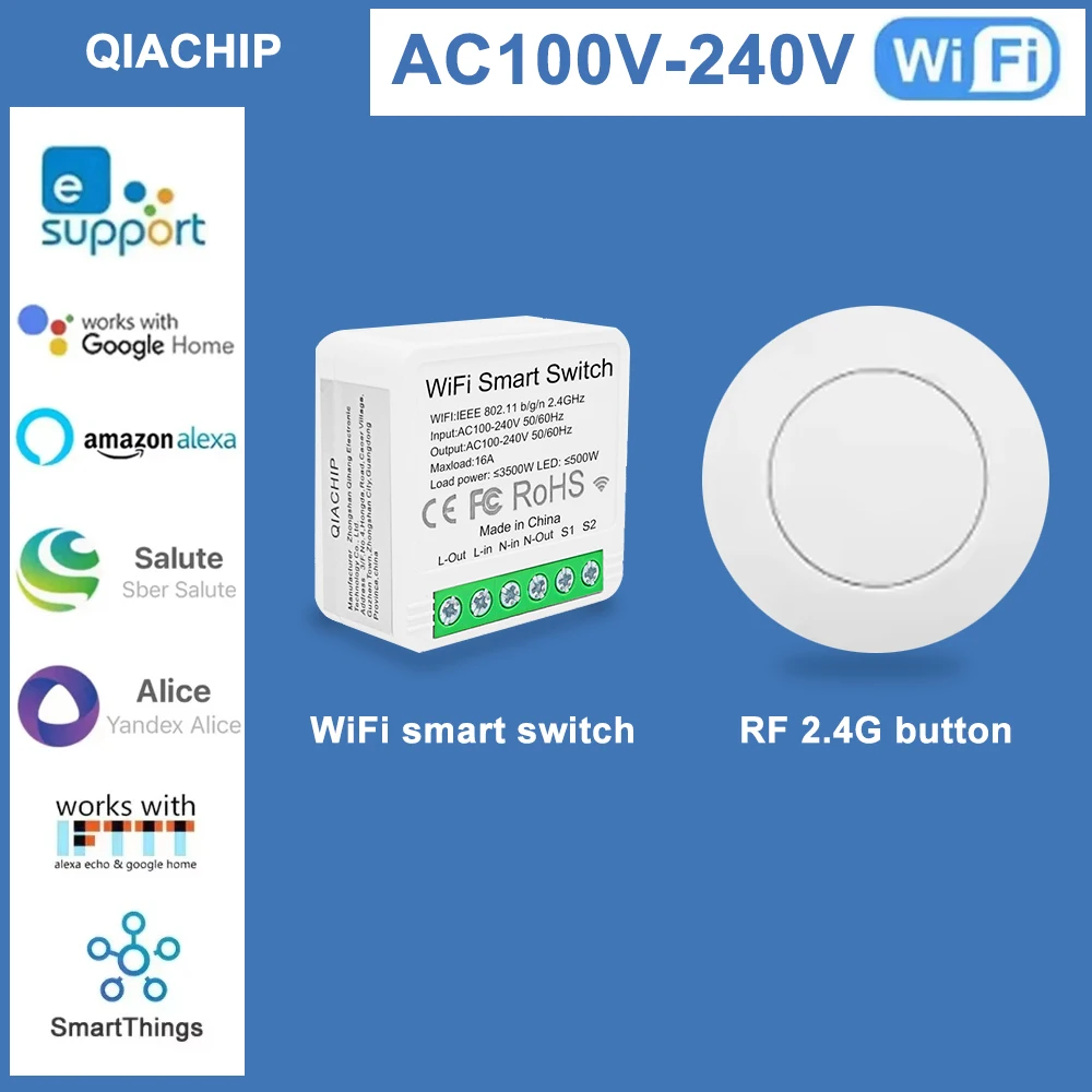 Фото EWelink WiFi Smart 1CH Switch 220V 16A Relay Module APP Remote Control AC 85-250V RF2.4G Receiver Google Home Alexa №1