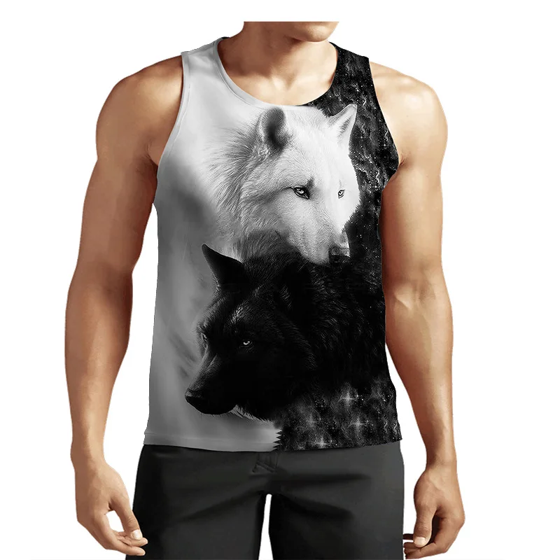 

Animal Wolf Graphic Street Style Tanks For Men's Sleeveless 3D Printed Harajuku Man Vest Summer O-Neck Casual Tanks Tops