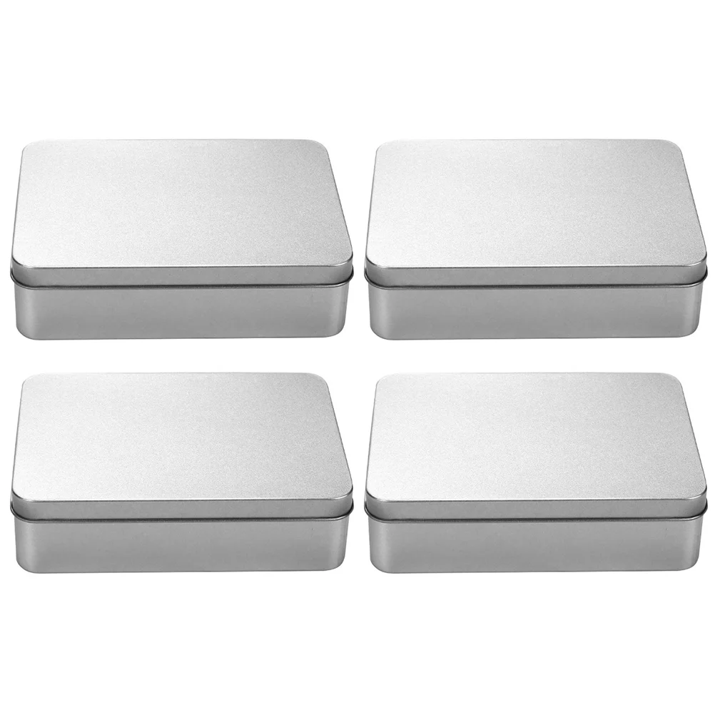 

4 Pcs Candy Jar Lid Metal Rectangular Tin Tea Tin Canister Empty Box Container Metal Hinged Lid Tin Loose Tea Tins