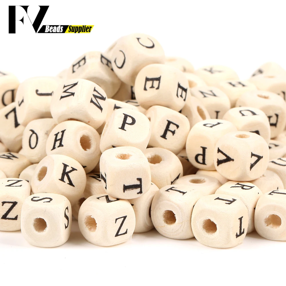 100/200Pcs 10mm Natural Wooden Letter Beads Square Cube Mixed Alphabet Wood Loose Beads for Jewelry Making DIY Bracelet Necklace