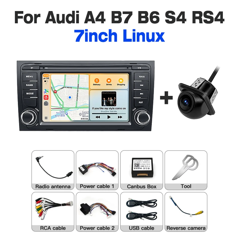 

7-дюймовая автомагнитола 2025 года с Linux, беспроводным CarPlay, Android Auto, FM, DSP, Bluetooth, мультимедийный плеер для Audi A4 B7 B6 S4 RS4