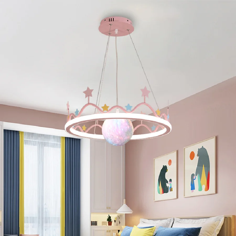 

Children's room chandelier bedroom girl princess room lamp crown planet cartoon creative simple eye protection led chandelier