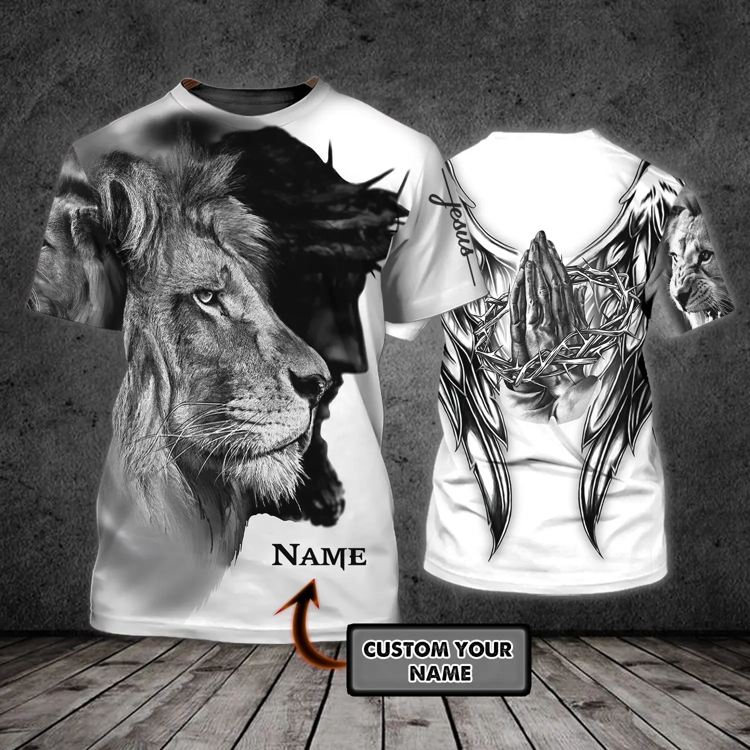 

XS-7XL Summer Fashion Men t shirt THE KING - Jesus and Lion Personalized Name 3D Printed Casual Cool Tee shirts Unisex Tshirt 04