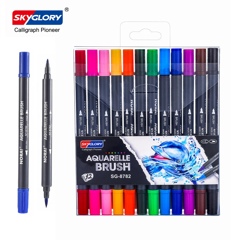 

Художественные маркеры с двойной головкой, 12 цветов, акварельные маркеры, аниме, Мягкая головка, ручная работа, дизайнерские Фотообои