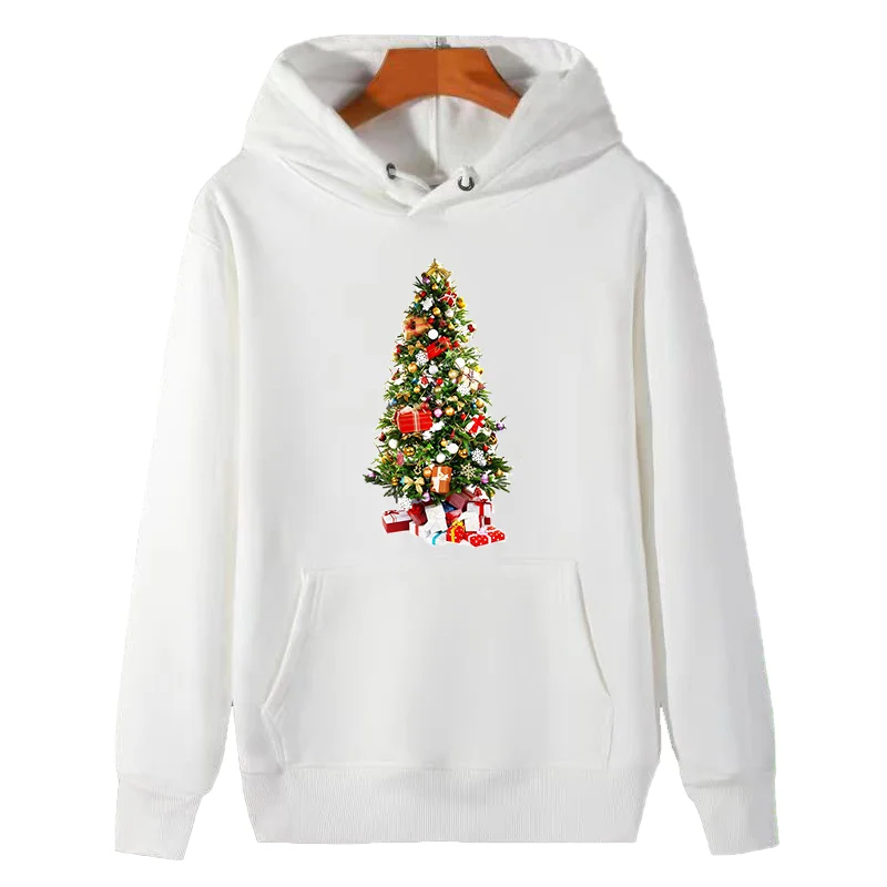 Christmas sweater Decorated Christmas tree with presents christmas sweatshirt fashion winter thick sweater hoodie fleece hoodie