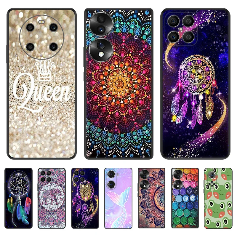 

Mermaid Mandala Dreamcatcher Matte Phone Case for Honor X8 X7 X9 X6 X40 20 30 i 50 60 70 Pro Magic4 Play 6T 9A 6C Silicone Cover