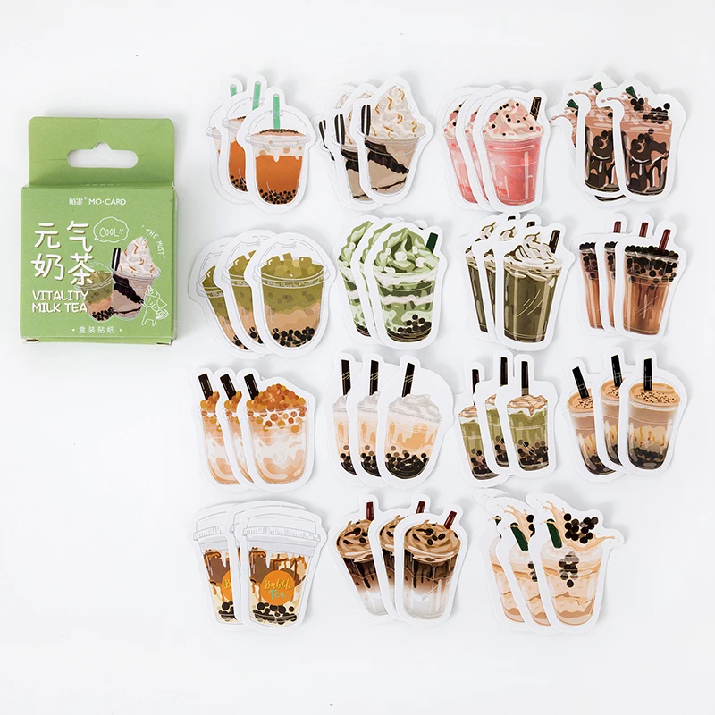 

40Packs Wholesale Box Stickers Stationery Milk Tea Drink account Drinks For the young DIY Scrapbook Material Paper handmade 4CM
