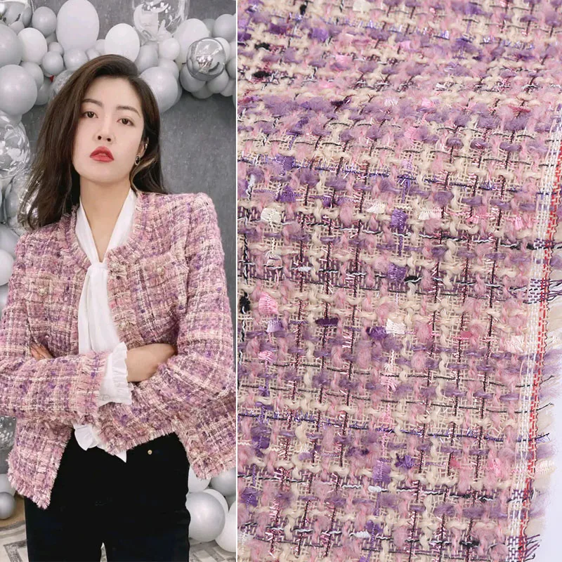 

50x145cm France Purple Yarn Dyed Braided Tweed Fabric For Woman Autumn Jacket Dress Suits Coat En Tissu Stoff Tessuto DIY Cloth