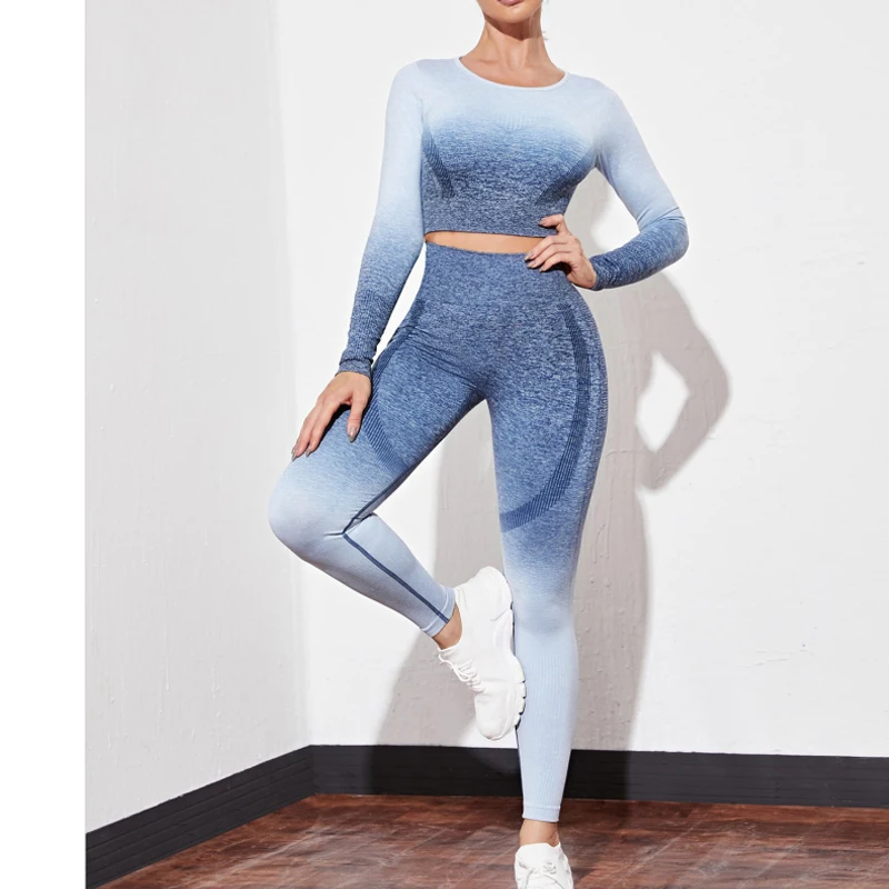 

2/3PCS Seamless Women Yoga Set Long Sleeve Crop Top High Waist Leggings Fitness Workout Clothing Running Bra Sports Suits