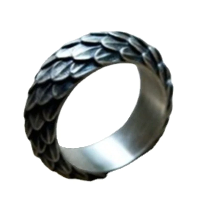 

83XC Unique Dragon Scales Band Ring Silver Men Finger Ring Punk Biker Style Rings