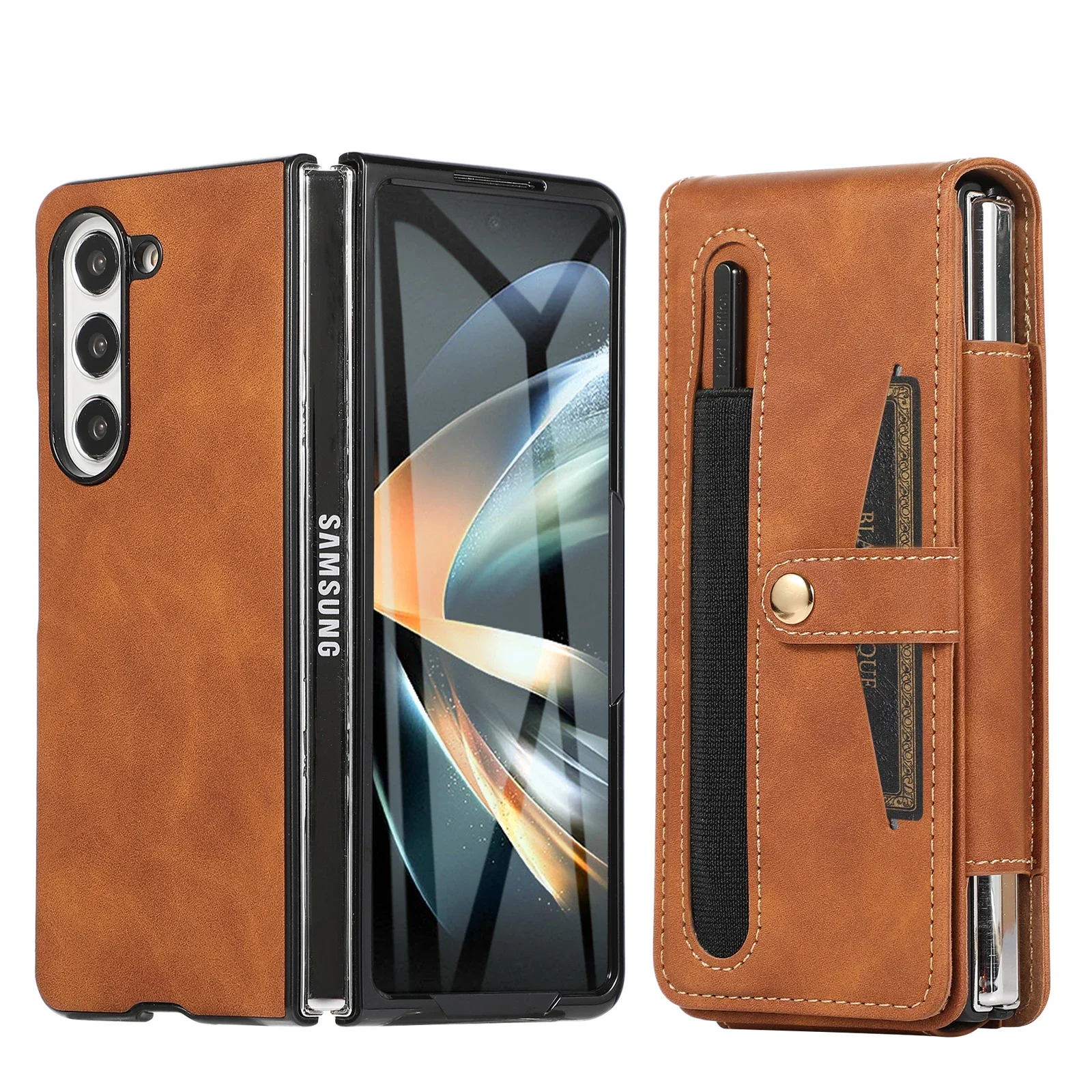 

For Samsung Galaxy Z Fold 5 4 3 2 Case PU Leather Magnetic Wallet Card Bag Belt Clip Tempered Film Shockproof Folding Hard Cover