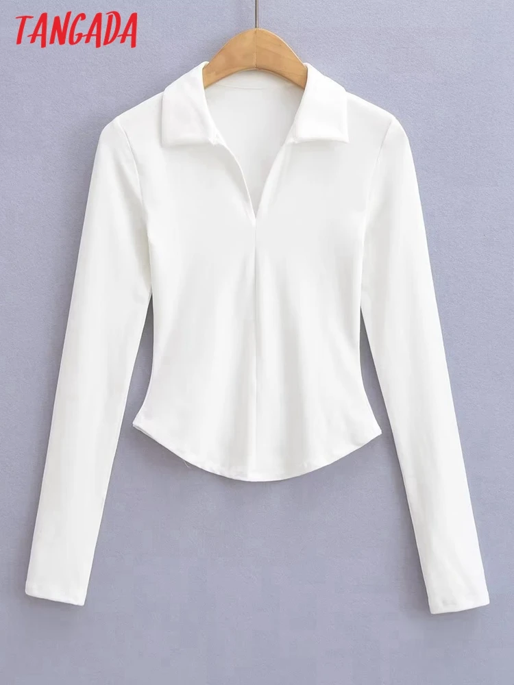 

Кроп-футболка женская с отложным воротником и длинным рукавом, 4P157