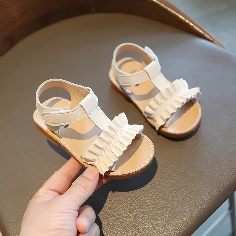 

1-6 Girl Sandals Child Flat Beach Summer Kids Baby Girls Fashion Sandal Pleated Ruffle Princess Sandals for Little Girl's Shoes