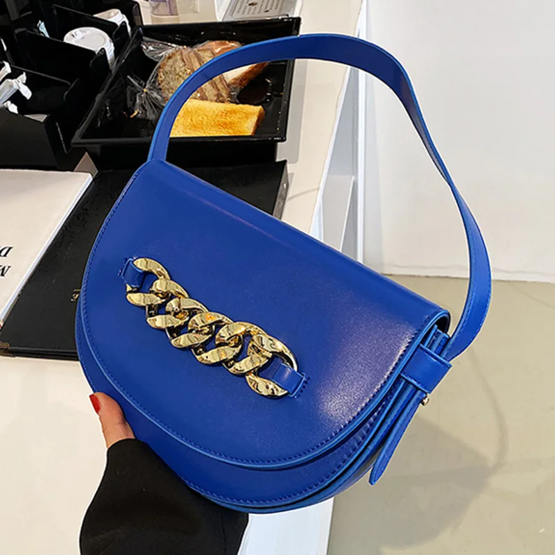 

2022 New Luxury Brand Women Blue Underarm Bags Shoulder Bags Crossbody Bags PU Leather Handbags Female Saddle Bag Evening Clutch