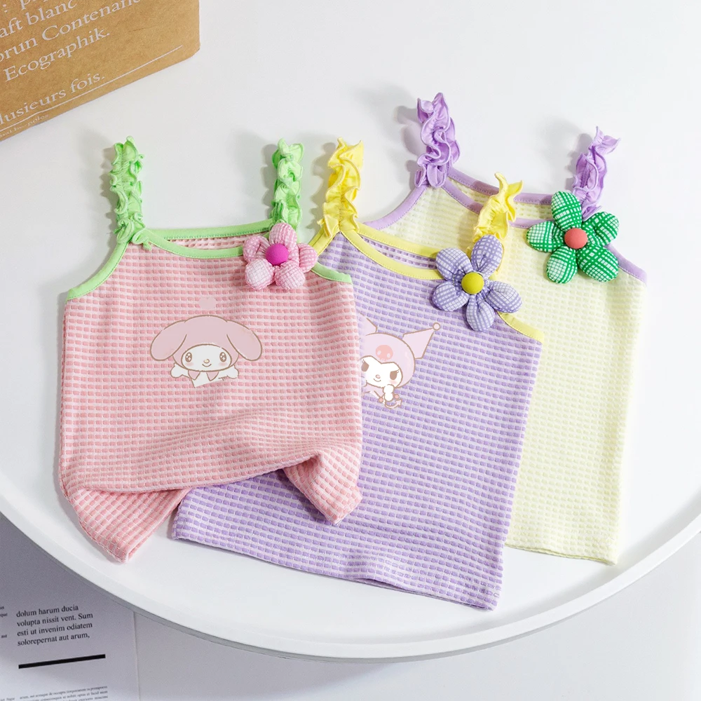 

Sanrio Infant T-Shirt Kuromi Cinnamoroll My Melody Kawaii Kids Flower Tank Sling Vest Cute Summer Sleeveless Stripe Top 1-6Years