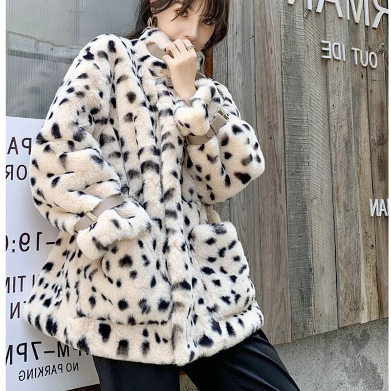 

Женское зимнее пальто с леопардовым принтом, теплая куртка с длинным рукавом и воротником-стойкой, плотное пальто для женщин, 2023