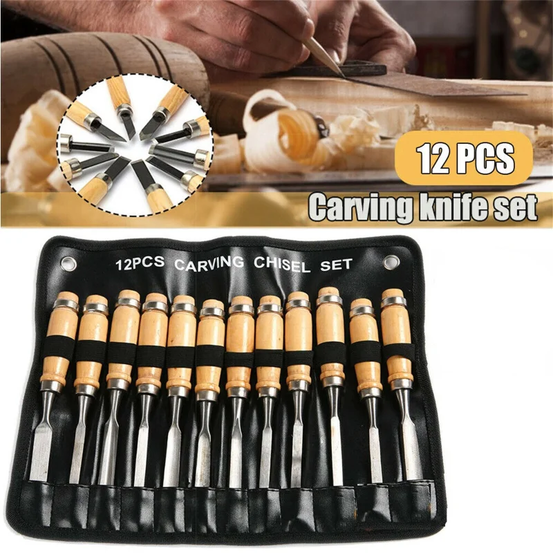 

12pcs Wooden Carving Hand Tool Set Professional Woodworking Tools with Storage Bag for Sculptor Carpenter Artist