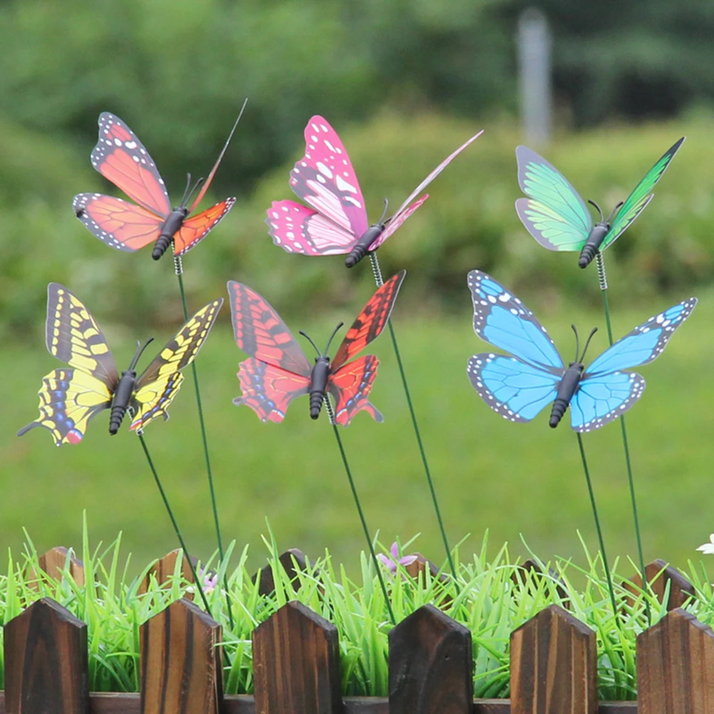 

15PCS Artificial Butterfly Garden Decorations Simulation Butterfly Stakes Yard Plant Lawn Decor Fake Butterefly Random Color