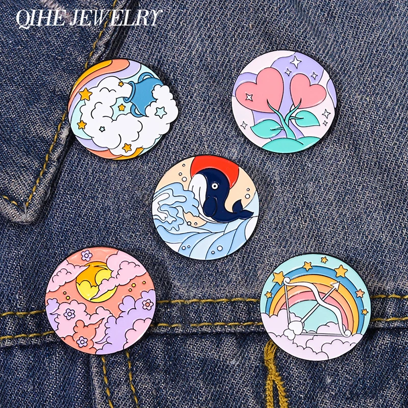 

Scenery Enamel Pin Sunset Rainbow Seaside Whale Brooch Natural Badge Metal Lapel Pin Backpack Accessories Gift Friends Jewelry
