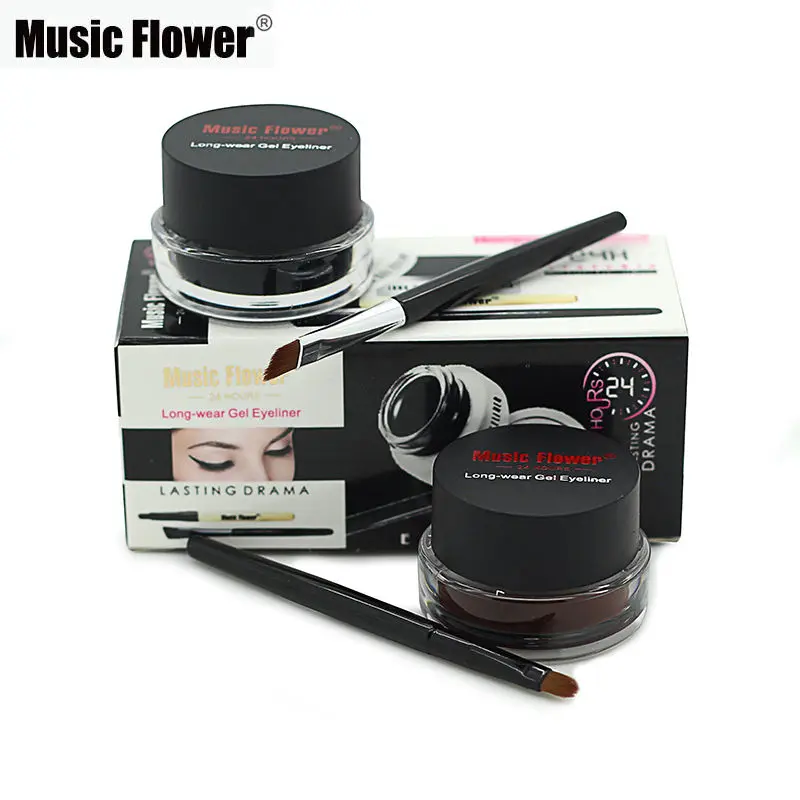 

Music Flower 2 In1 Brown / Black Eyeliner Gel Cream Lasting Make Up Waterproof Smudge-proof Cosmetics Set Eye Liner + Brushes