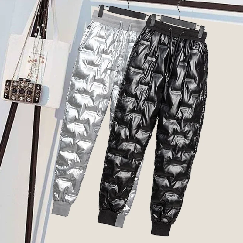

Зимняя одежда, водонепроницаемые Глянцевые зимние теплые спортивные брюки, женские повседневные утепленные пуховые Хлопковые женские брю...