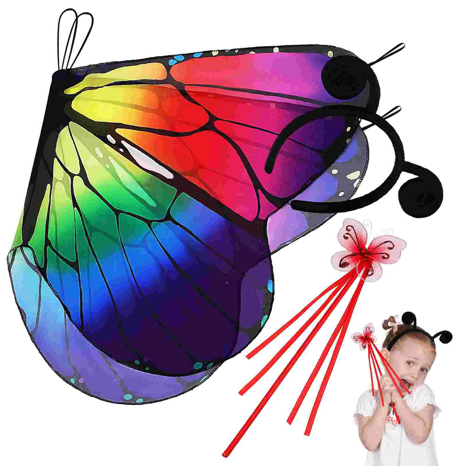 

1 Set Halloween Cape Kit Butterfly Wings Cane Headband Butterfly Wing Shawl for Girls