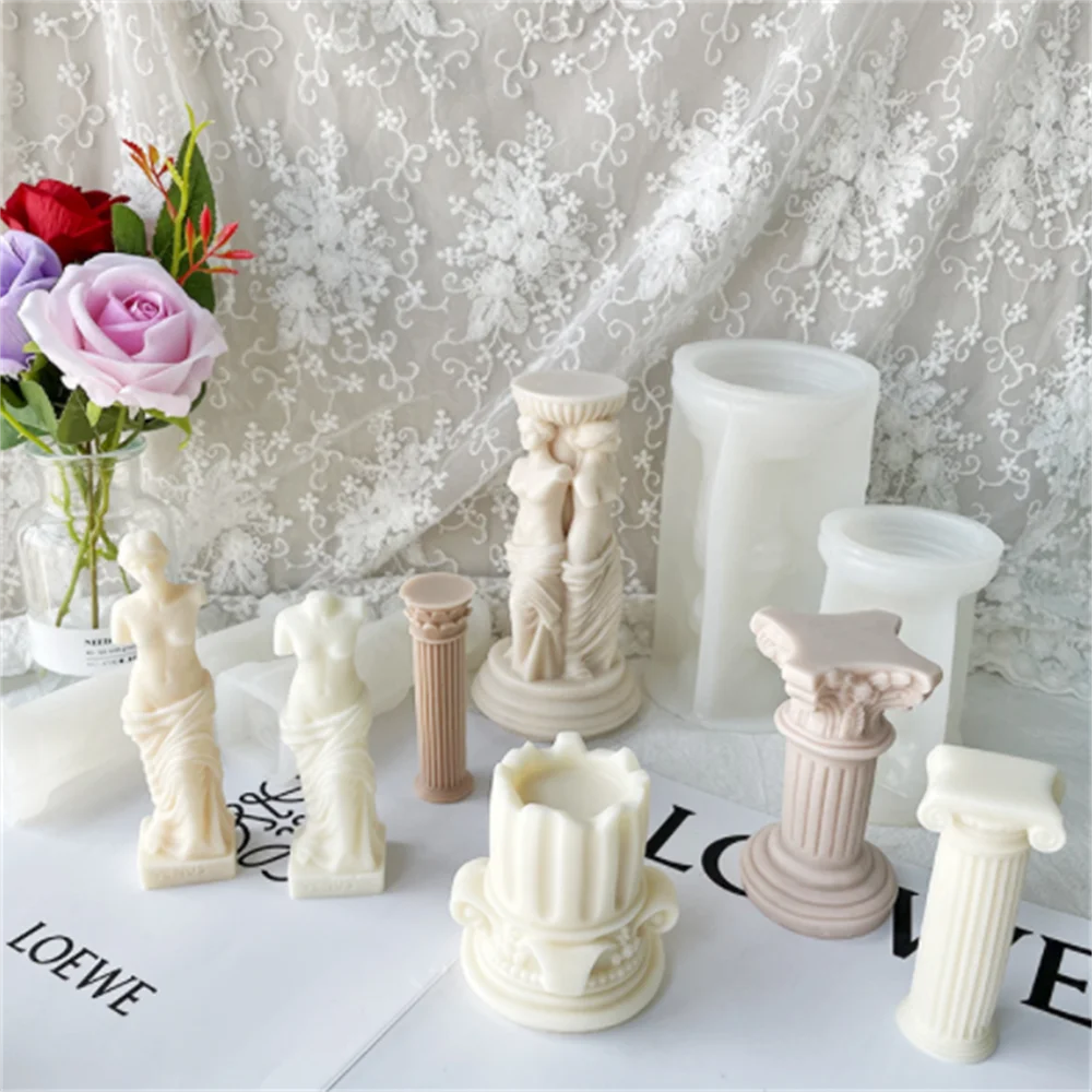 Classic Roman Column Candle Mold DIY Venus Scented Human Body Mold Soap Making Jars Art Sculpture Wax Plaster Mould Crafts Gifts
