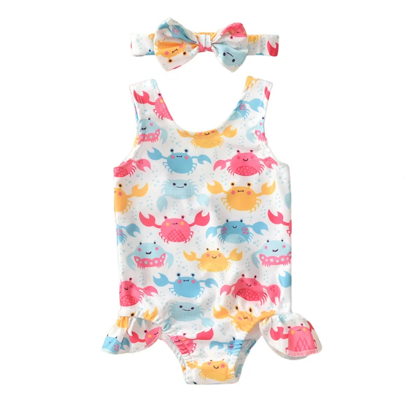 Купальник для младенцев Цельный купальник девочек бикини с оборками детский