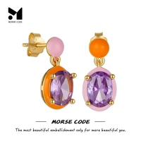 mc 925 sterling silver purple zircon asymmetric enamel color piercing stud earrings for women pendientes jewelry gifts bijoux