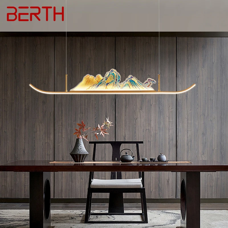 

BERTH Chinese Lamp Pendant Light LED 3 Colors Creative Zen Design Hill Landscape Chandelier For Home Teahouse Dining Room