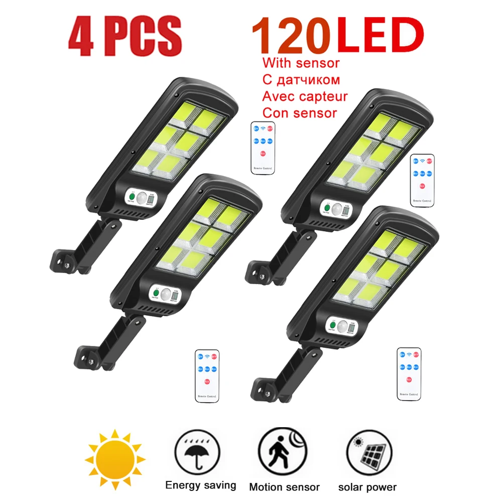 

remote 1-4pcs 48-128 LED Dual Head Solar Light Radar Sensor Spotlight Outdoors Solar Garden Light Super Bright Yard F floodlight