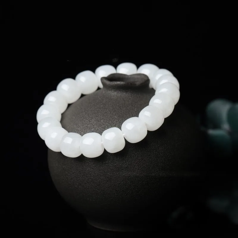 

Natural Hetian Jade Suet White Jade Old Beads Bracelet Fashion Joker Bracelet Jewelry for Men and Women