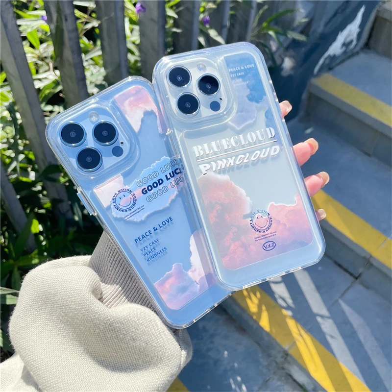 

INS Cute Colored Clouds Clear Phone Case For iPhone 11 Pro 7 8 plus 12 13 Pro Max X XR XS Max Shockproof Protection Soft Covers